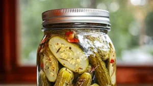 spicy jalapeno dill pickles in a jar with the title above it