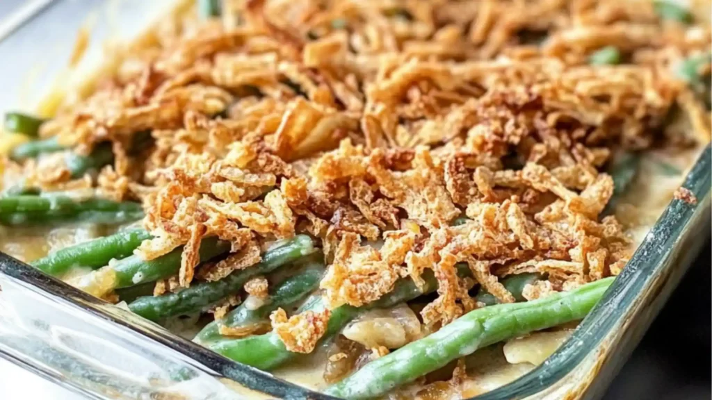casserole filled with green bean casserole