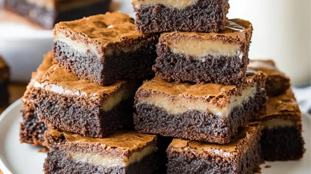 pictures of the same slice of chocolate chip brownies with oreo cookies on top