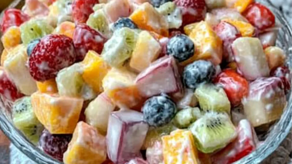 desserts with fruit on top and the title reads ensalada naviddena christmas fruit salad