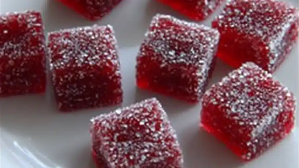 cranberry jelly candy with text overlay