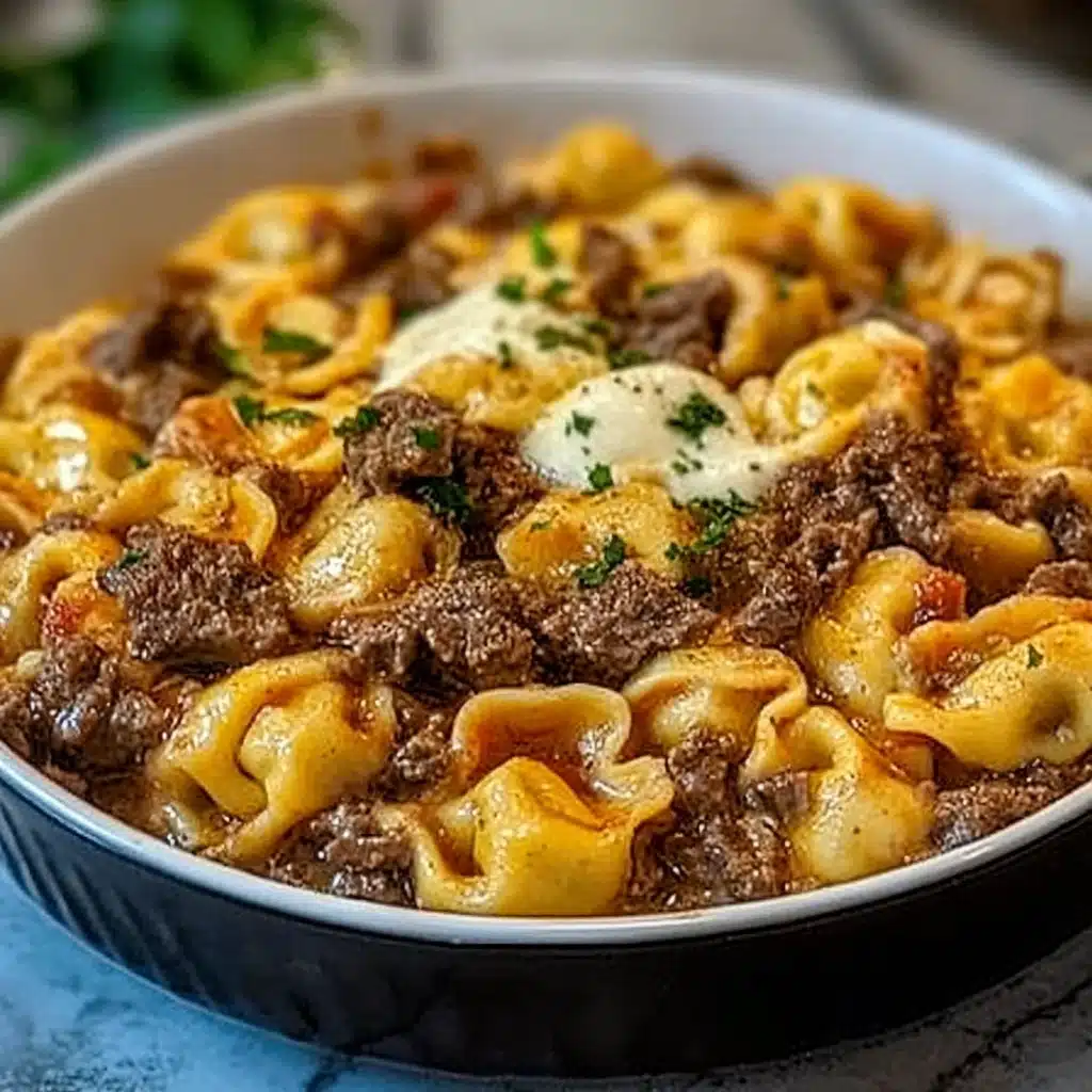 Golden Cheese Steak Tortellini Casserole