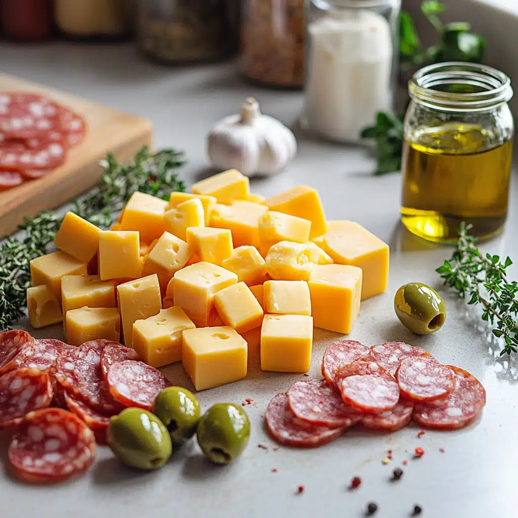 Marinated Cheese Appetizer with Salami & Green Olives