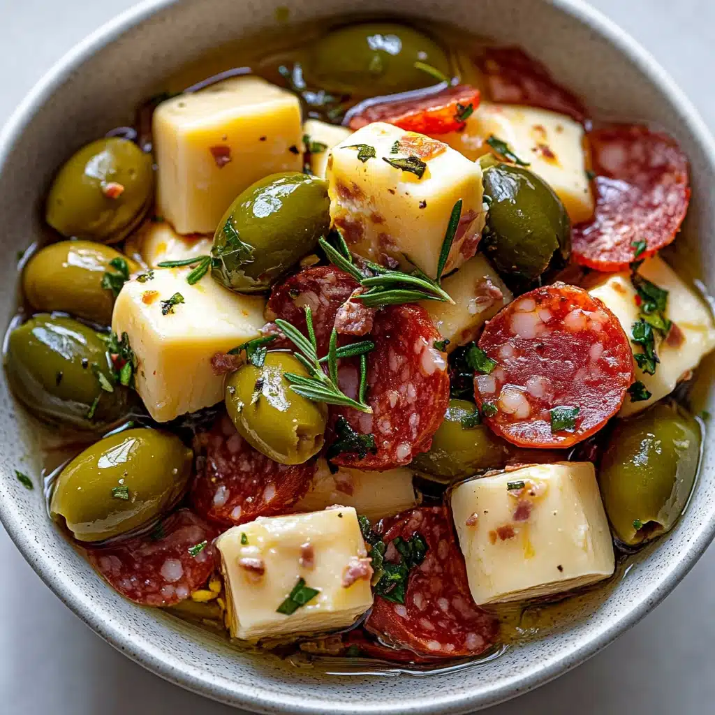 Marinated Cheese Appetizer with Salami & Green Olives
