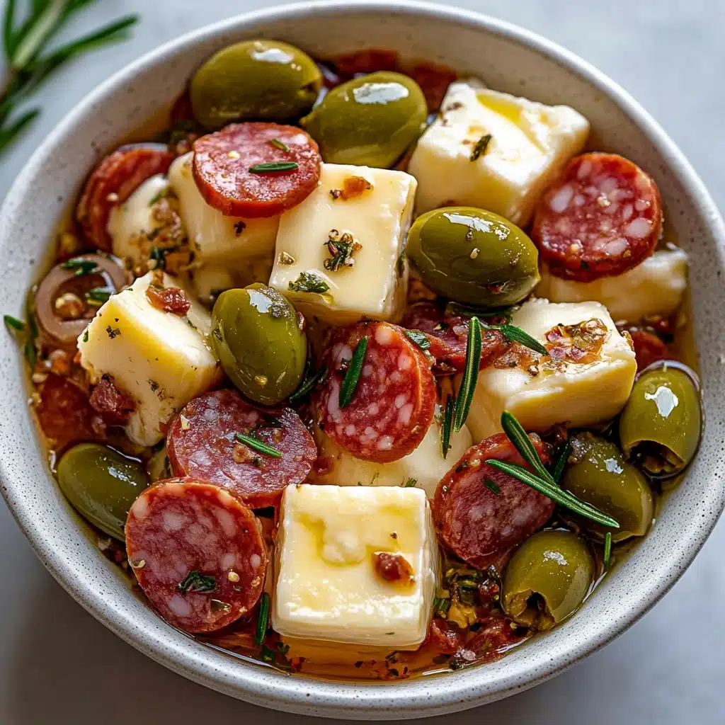 Marinated Cheese Appetizer with Salami & Green Olives