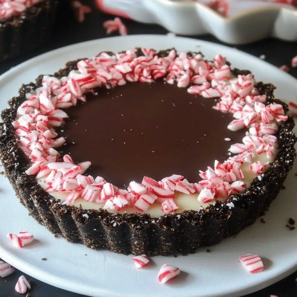 an easy no bake peppermin tart cake with chocolate frosting