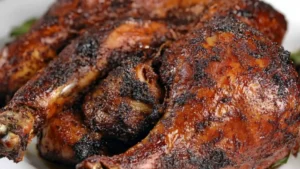 Smoked turkey on the grill with words saged - ribbed spath cooked smoked turkey