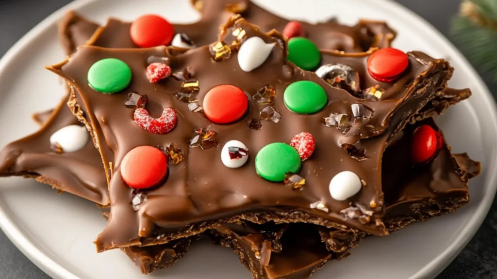 reindeer bark christmas candy recipe with text overlay