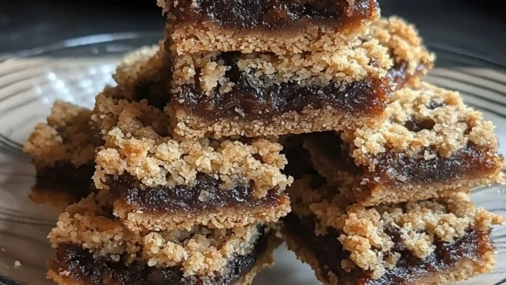 old - fashioned date squares on a cutting board with text overlay that reads, old - fashioned date squares
