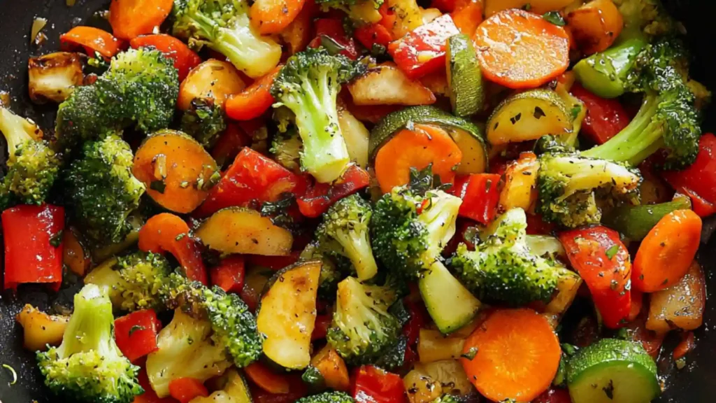 healthy sauteed vegetables on a white plate