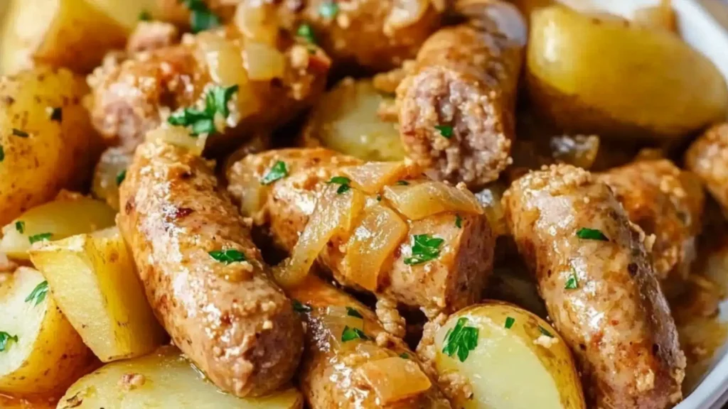 sausage and potatoes in a plate