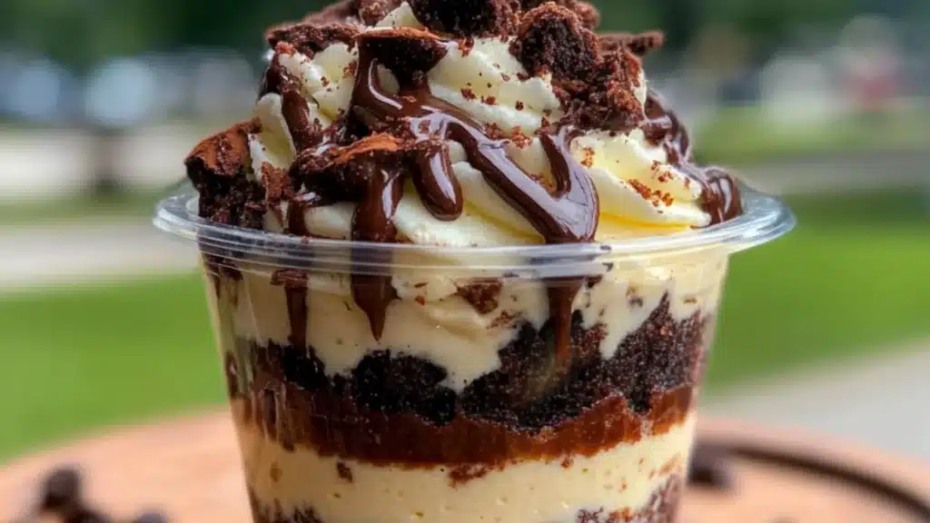 desserts with chocolate and berries on top