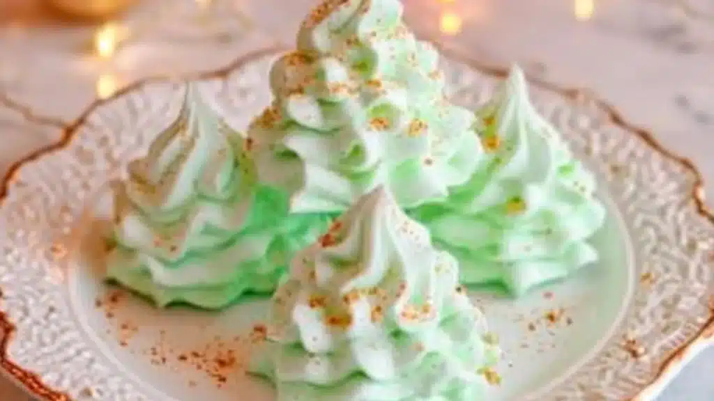 small white christmas trees sitting on top of a table