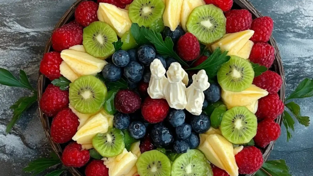 christmas wreath fruit salad on a plate