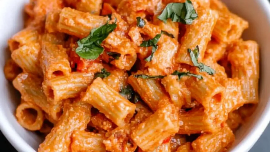 roasted tomato and bell pepper pasta with parmesan cheese