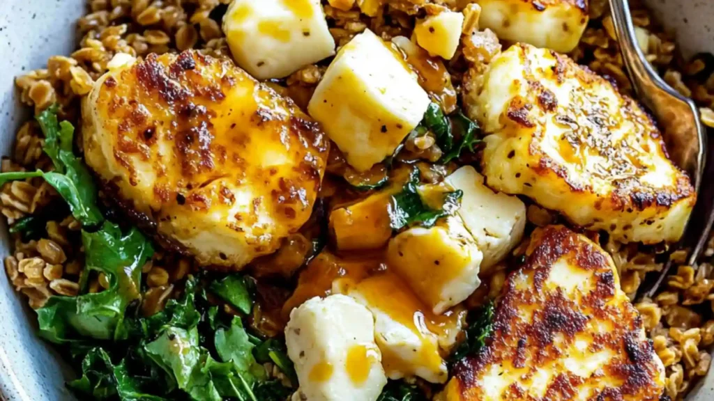 a bowl filled with salad next to another bowl full of salad and the words vegan vegetarian holiday side i easy fall farro salad