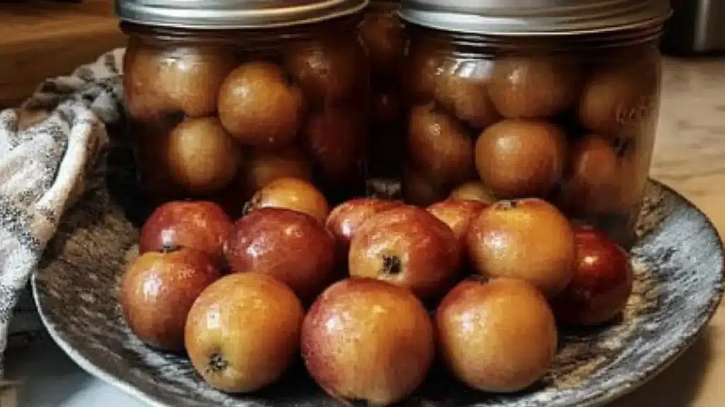 an old fashioned spiced crab apples in a jar