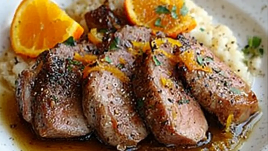 a roasted chicken in a roasting pan with lemons, onions and rosemary