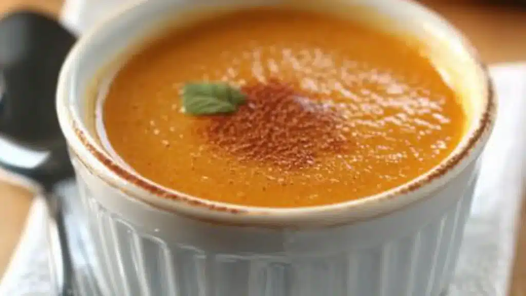 a white bowl filled with food next to a fork and some whipped cream on top