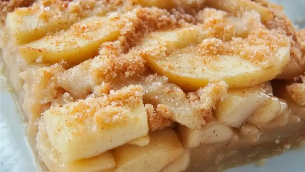 homemade baked apple slab pie in a baking pan