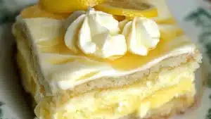 a plate with lemons and marshmallows on it next to a fork