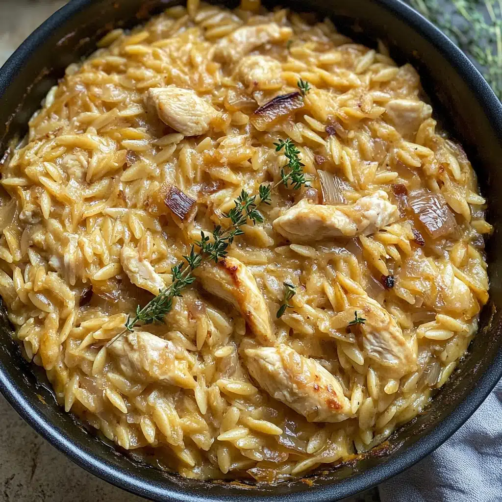 French Onion Chicken Orzo Casserole