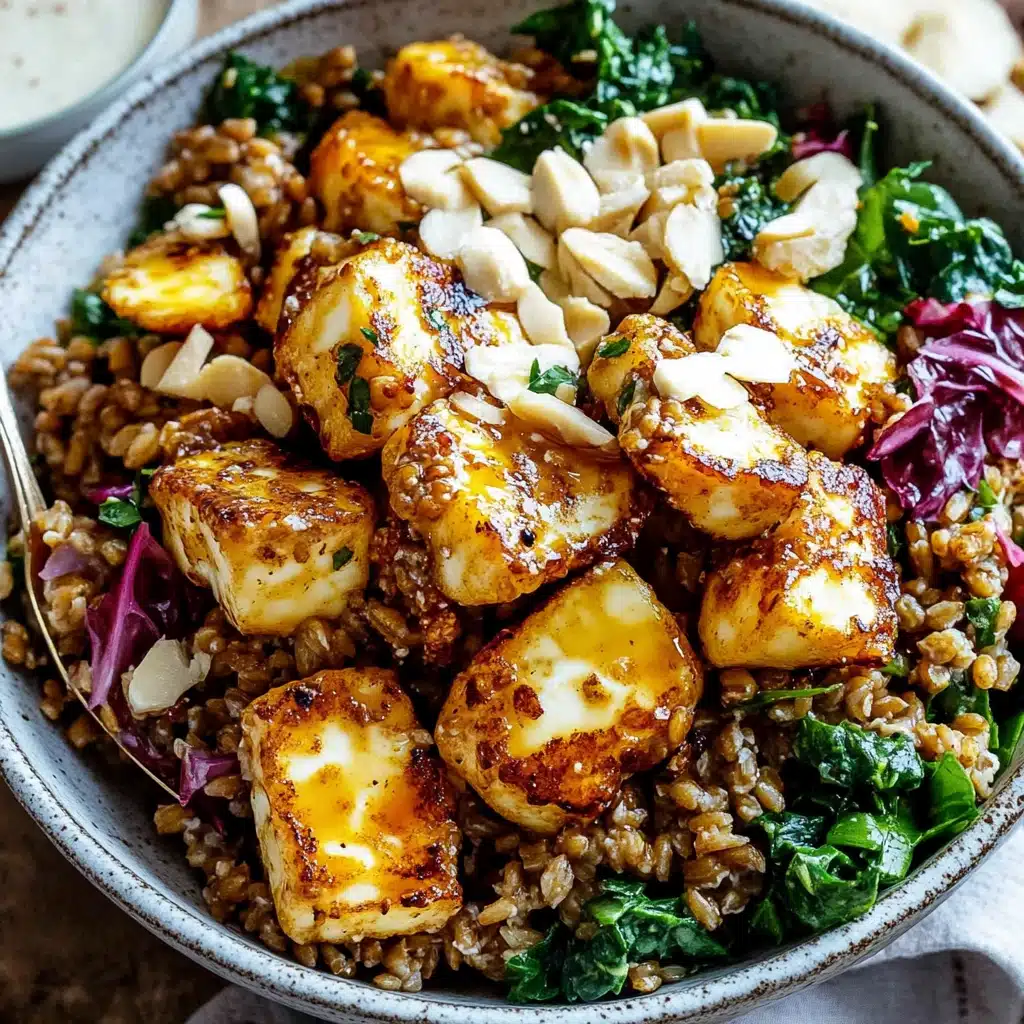 Halloumi Farro Bowls With Maple Dijon Dressing