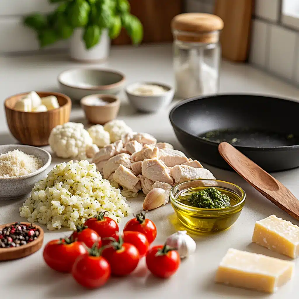 15-Minute Chicken Cauliflower Rice with Pesto