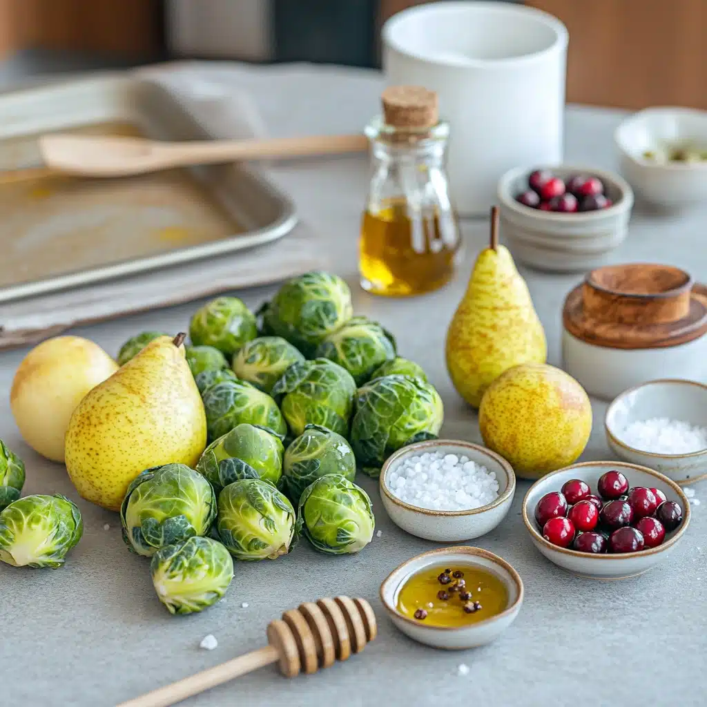 Roasted Pear and Cranberry Brussels Sprouts