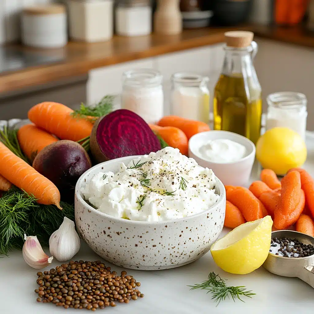 Roasted Beet & Carrot Lentil Salad with Feta, Yogurt & Dill
