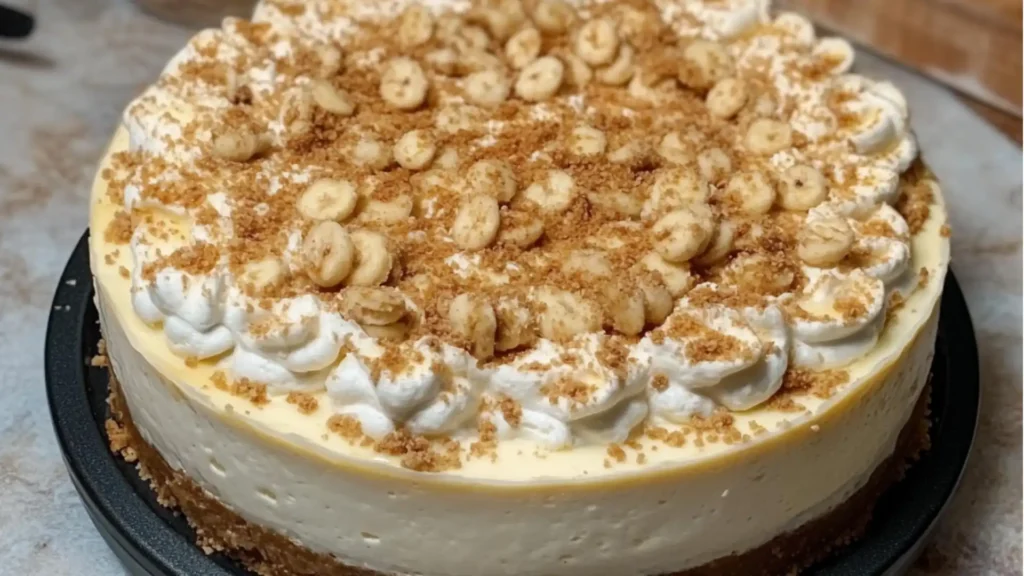 banana pudding cheesecake with whipped cream on top