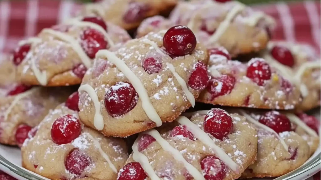 a white plate topped with cookies covered in powdered sugar on top of a table