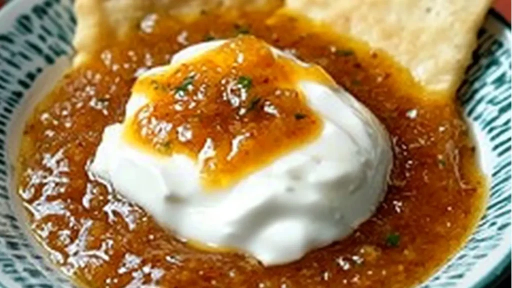 a hot jezebee dip with chips on the side