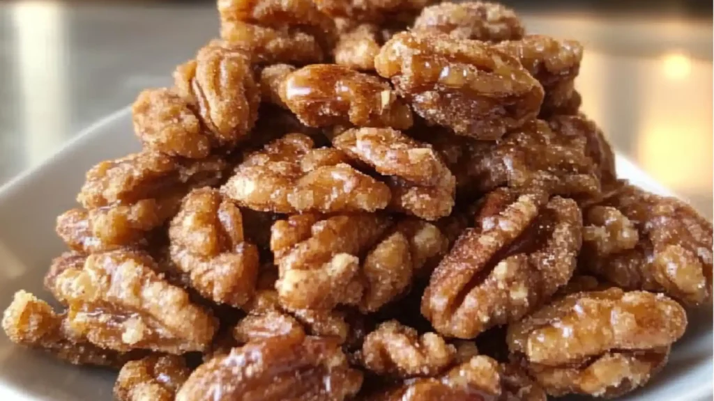 a bowl full of walnuts with the words crunchy toffee walnuts above it
