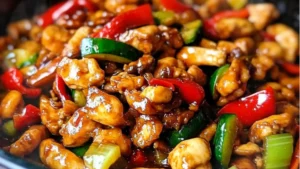 a slow cooker filled with chicken, peppers and zucchini in the crock pot