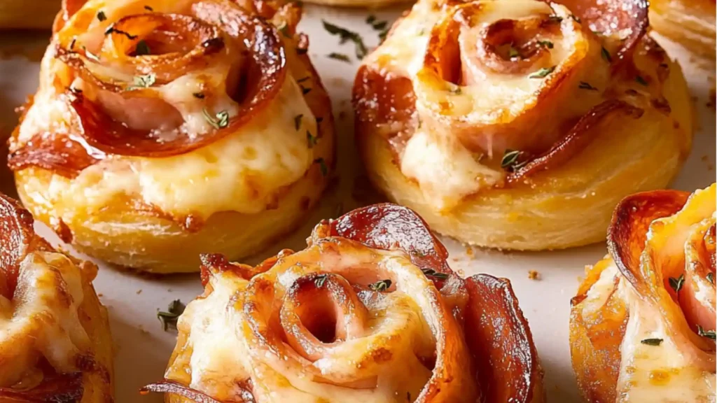 there are many small pastries on the white platter with red and white table cloth