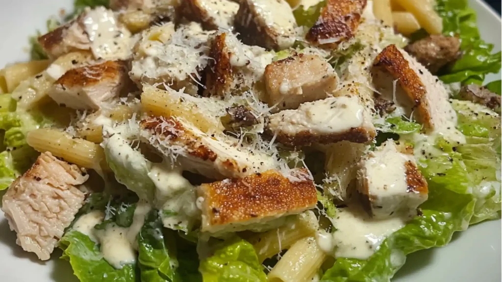 chicken caesar pasta salad with lettuce