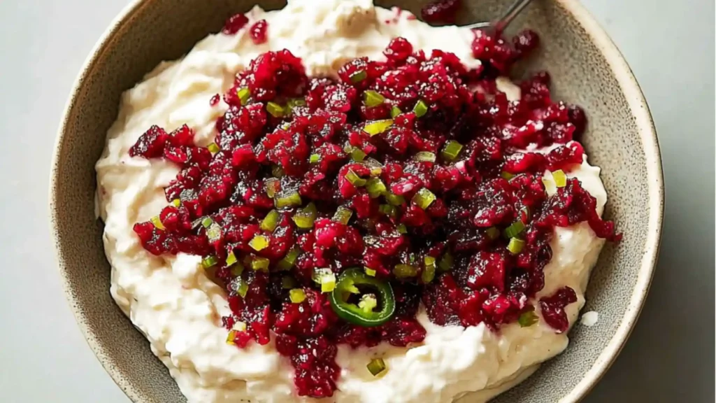 the best christmas appetizer cranberry jalapeno dip is made with only three ingredients
