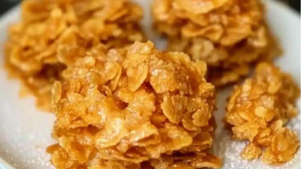 easy corn flake cookies recipe that is ready to be baked in the oven and eaten