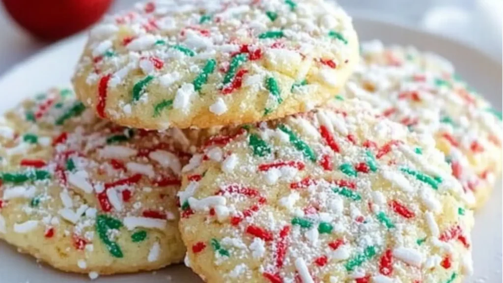 christmas cookies are stacked on top of each other
