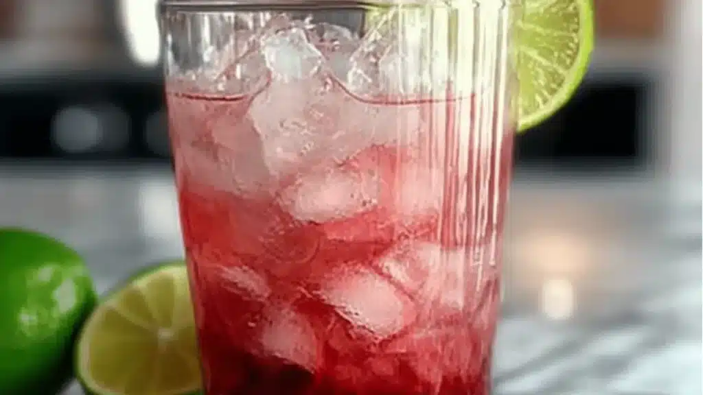 cranberry mocktail with cranberries and a rosemary garnish