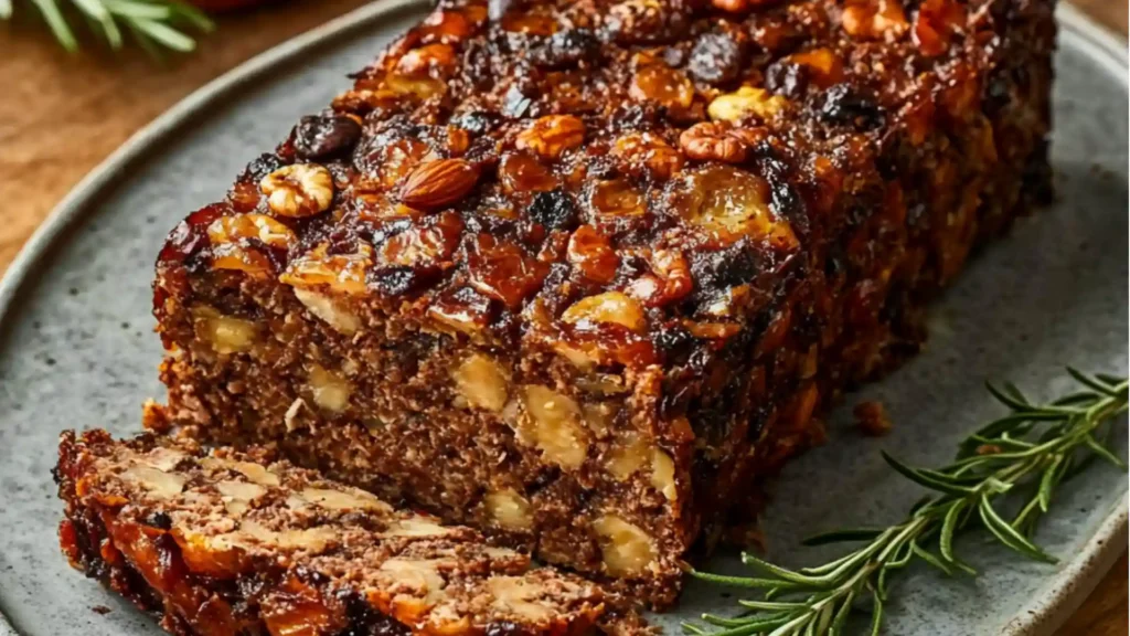 piece of meat on a white plate with rosemary sprigs next to it