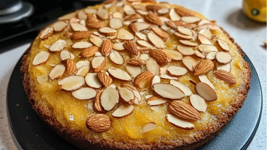 lemon honey almond flour cake with blueberries on top