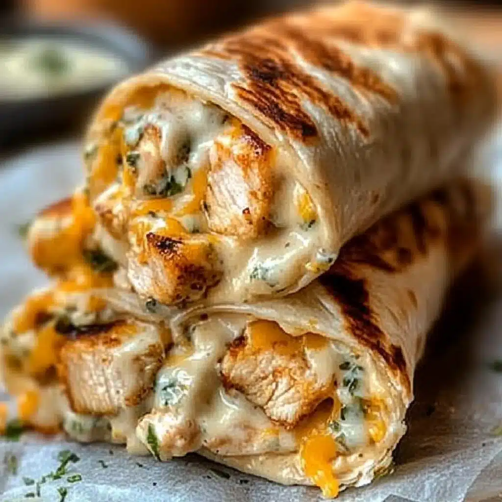 Ooey-Gooey Cheesy Garlic Chicken Wraps