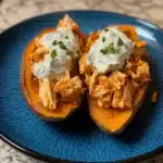Slow Cooker Buffalo Chicken Sweet Potatoes