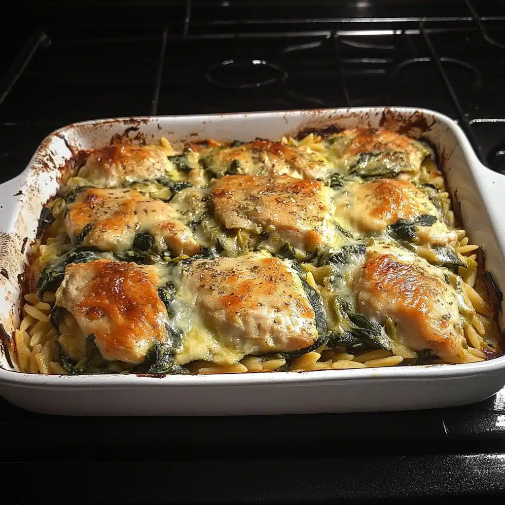 Spinach Artichoke Chicken Orzo Bakes