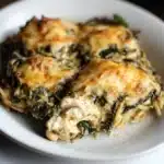 Spinach Artichoke Chicken Orzo Bakes