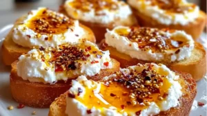 toasted bread topped with whipped cream and herbs