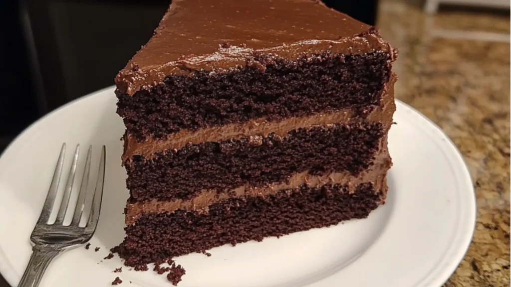 an old fashioned devil's food cake on a plate