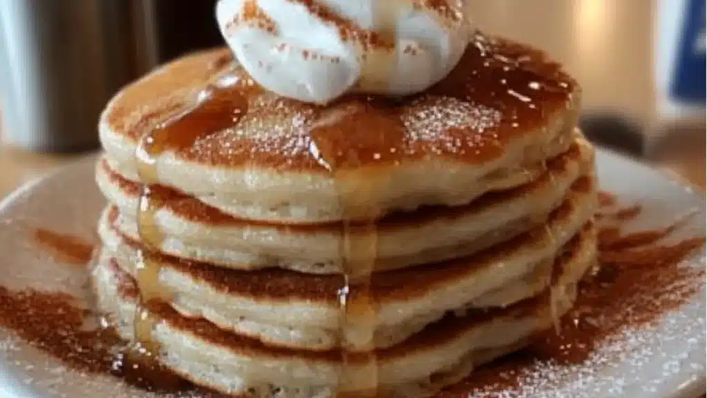 pancakes stacked on top of each other with butter and syrup